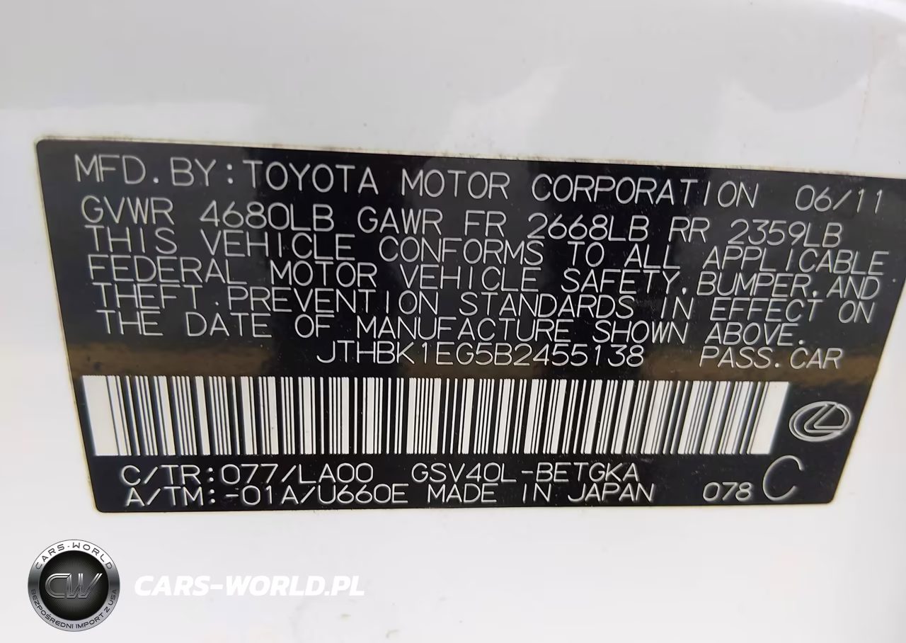 2011 Lexus Es 350 VIN:JTHBK1EG5B2455138 - 9