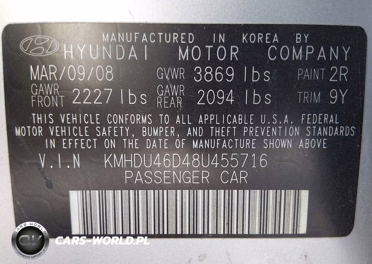 2008 Hyundai Elantra Gls-Se VIN:KMHDU46D48U455716 - 9
