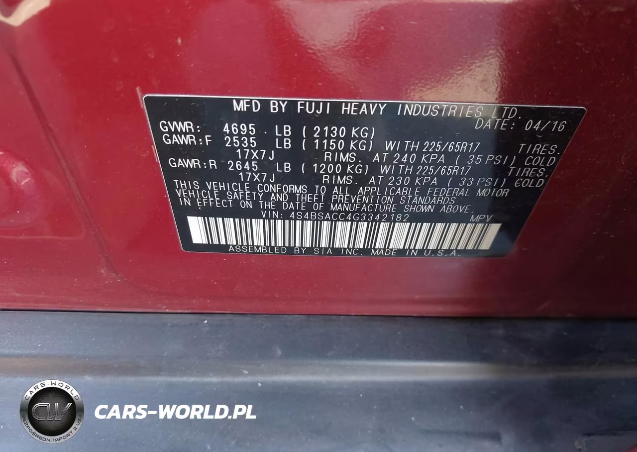 2016 Subaru Outback 2.5I Premium VIN:4S4BSACC4G3342182 - 9