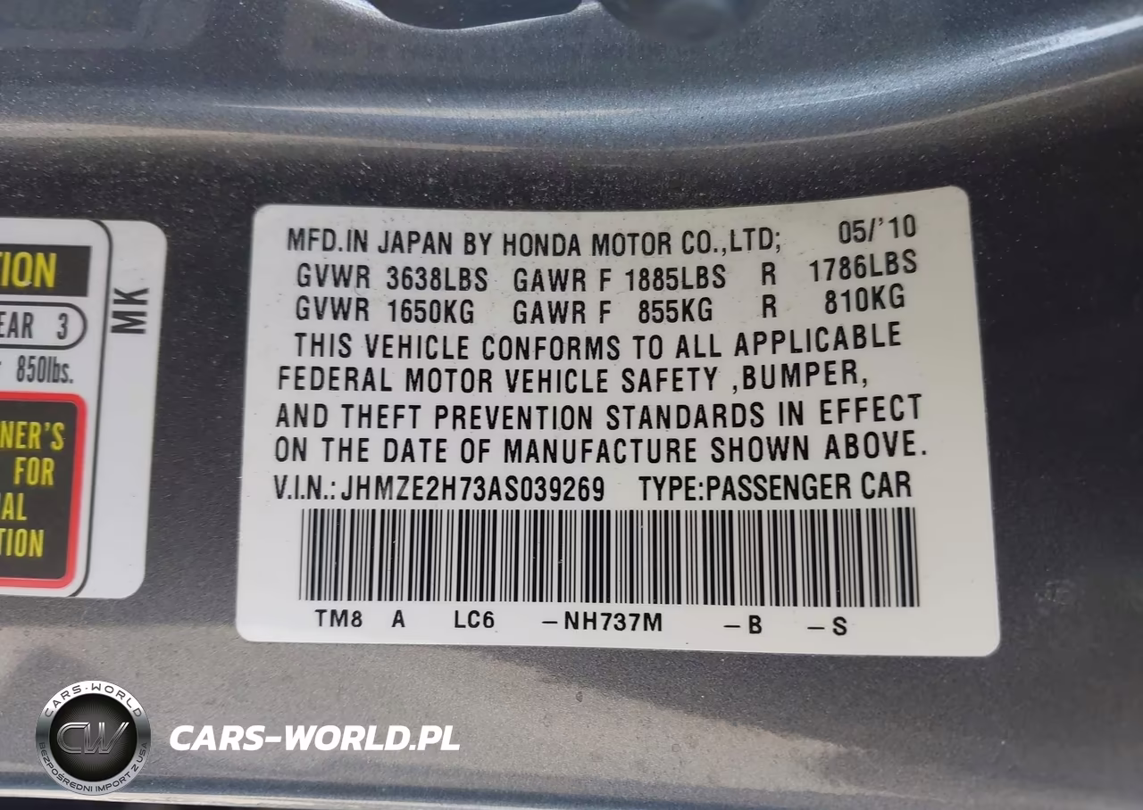 2010 Honda Insight Ex VIN:JHMZE2H73AS039269 - 9