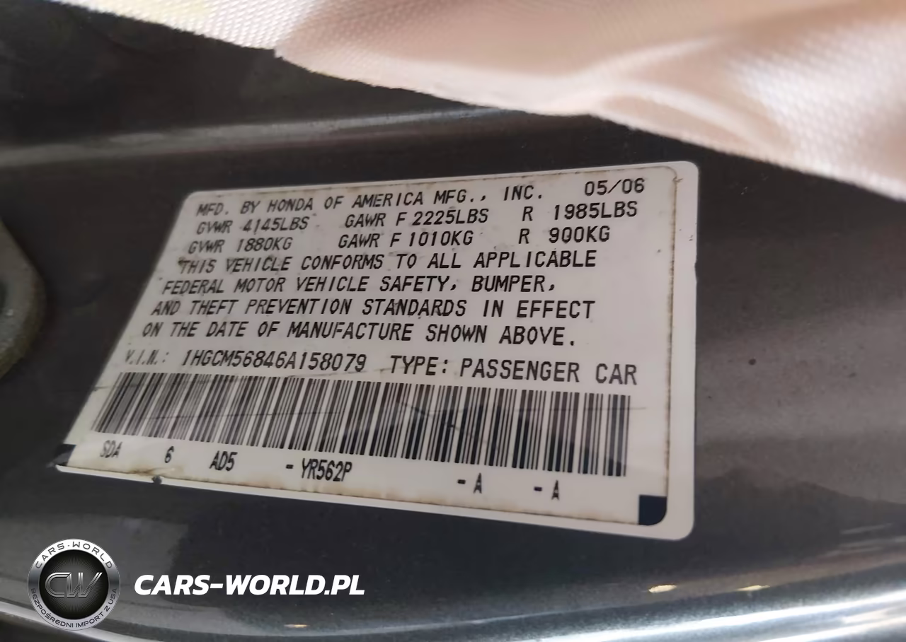 2006 Honda Accord 2.4 Ex VIN:1HGCM56846A158079 - 9