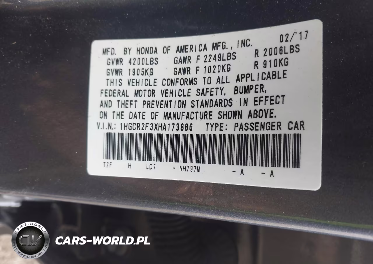 2017 Honda Accord Lx VIN:1HGCR2F3XHA173886 - 9
