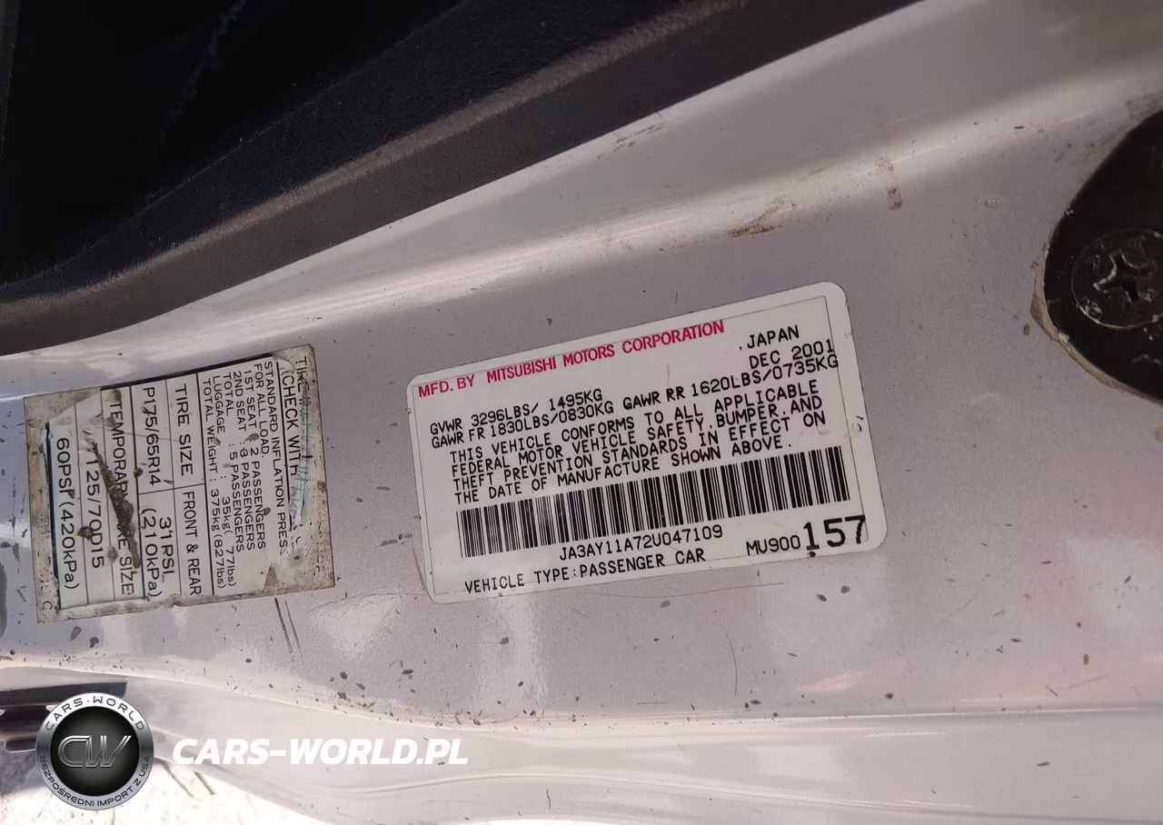 2002 Mitsubishi Mirage De VIN:JA3AY11A72U047109 - 9
