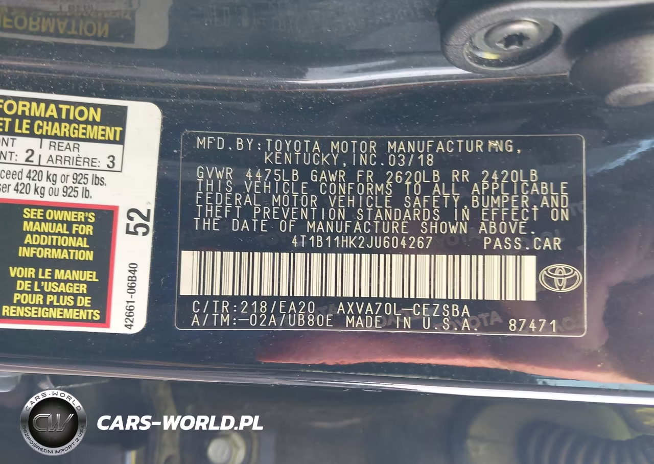2018 Toyota Camry Se VIN:4T1B11HK2JU604267 - 9