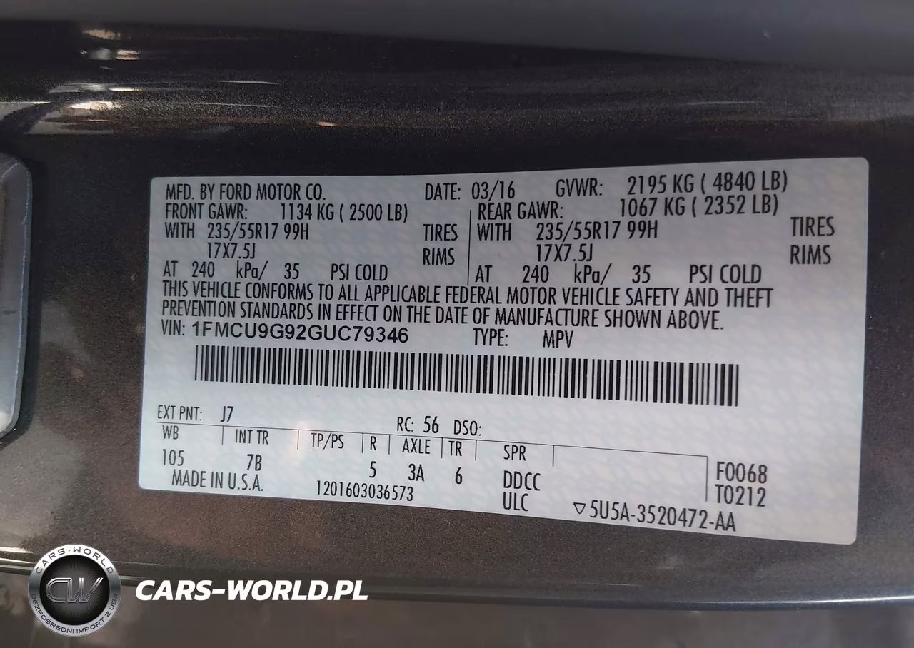 2016 Ford Escape Se VIN:1FMCU9G92GUC79346 - 9