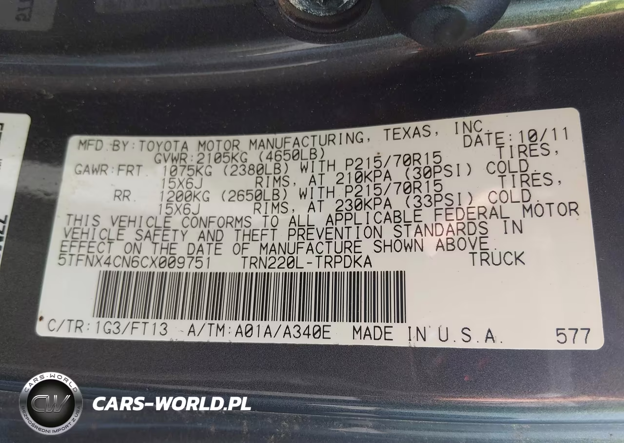 2012 Toyota Tacoma VIN:5TFNX4CN6CX009751 - 9