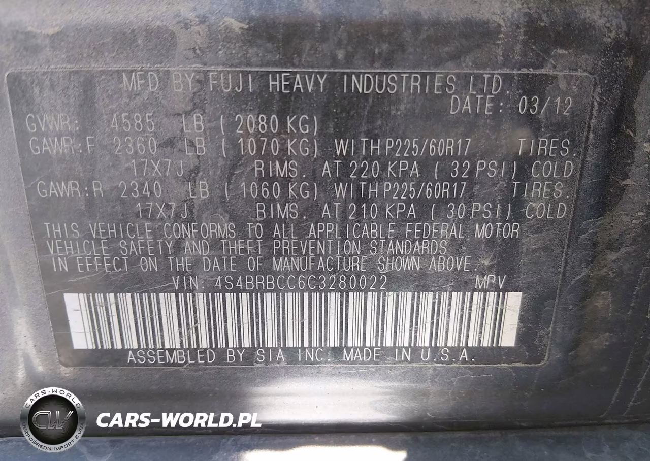 2012 Subaru Outback 2.5I Premium VIN:4S4BRBCC6C3280022 - 9