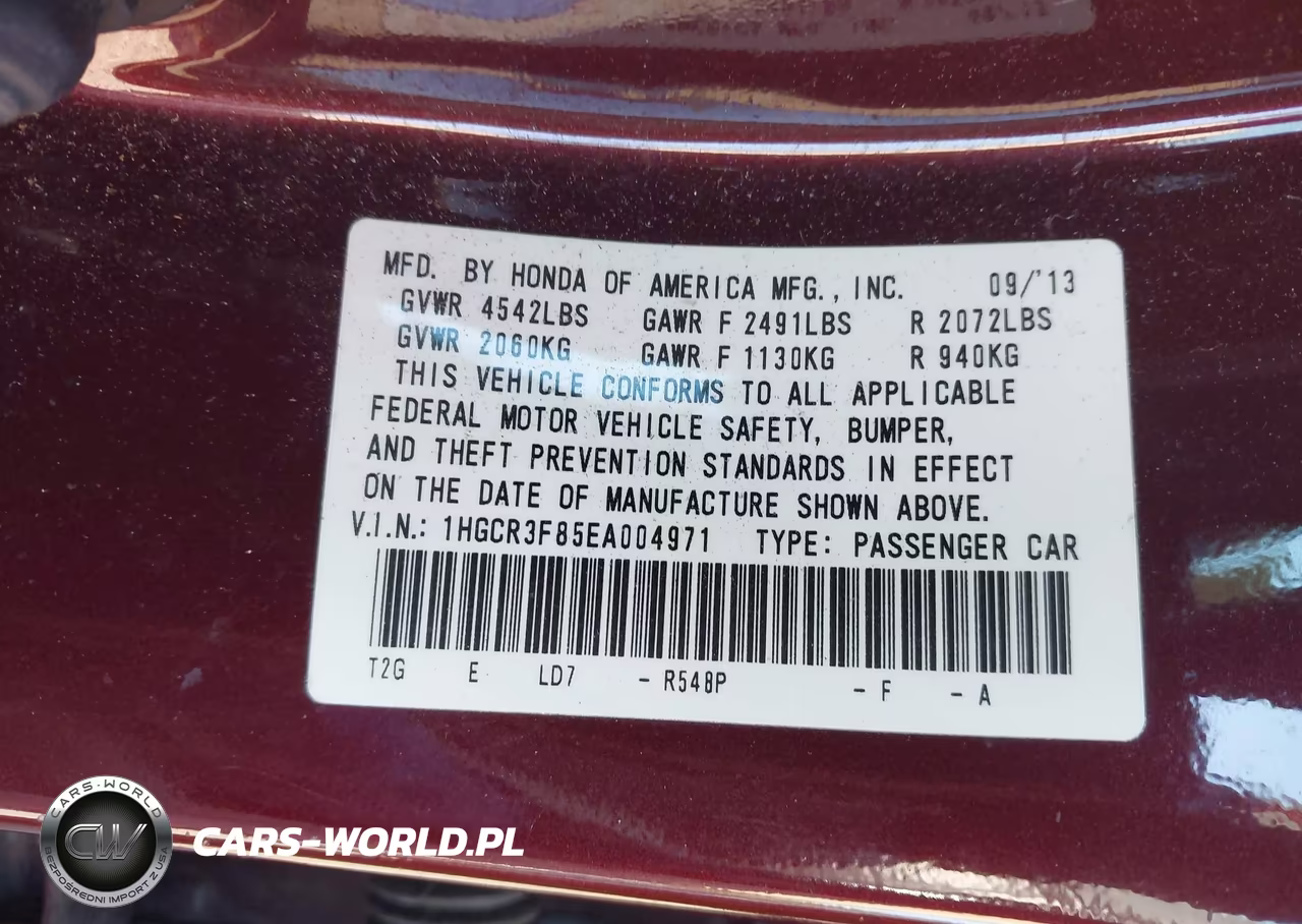 2014 Honda Accord Ex-L V-6 VIN:1HGCR3F85EA004971 - 9