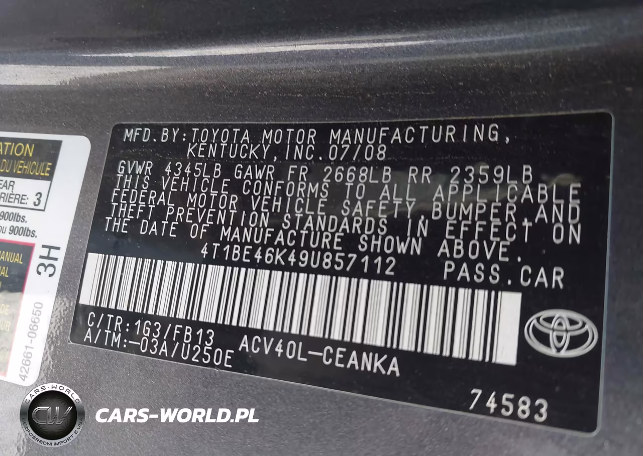 2009 Toyota Camry Le VIN:4T1BE46K49U857112 - 9