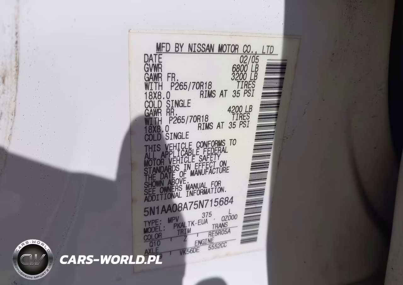 2005 Nissan Armada Se VIN:5N1AA08A75N715684 - 9