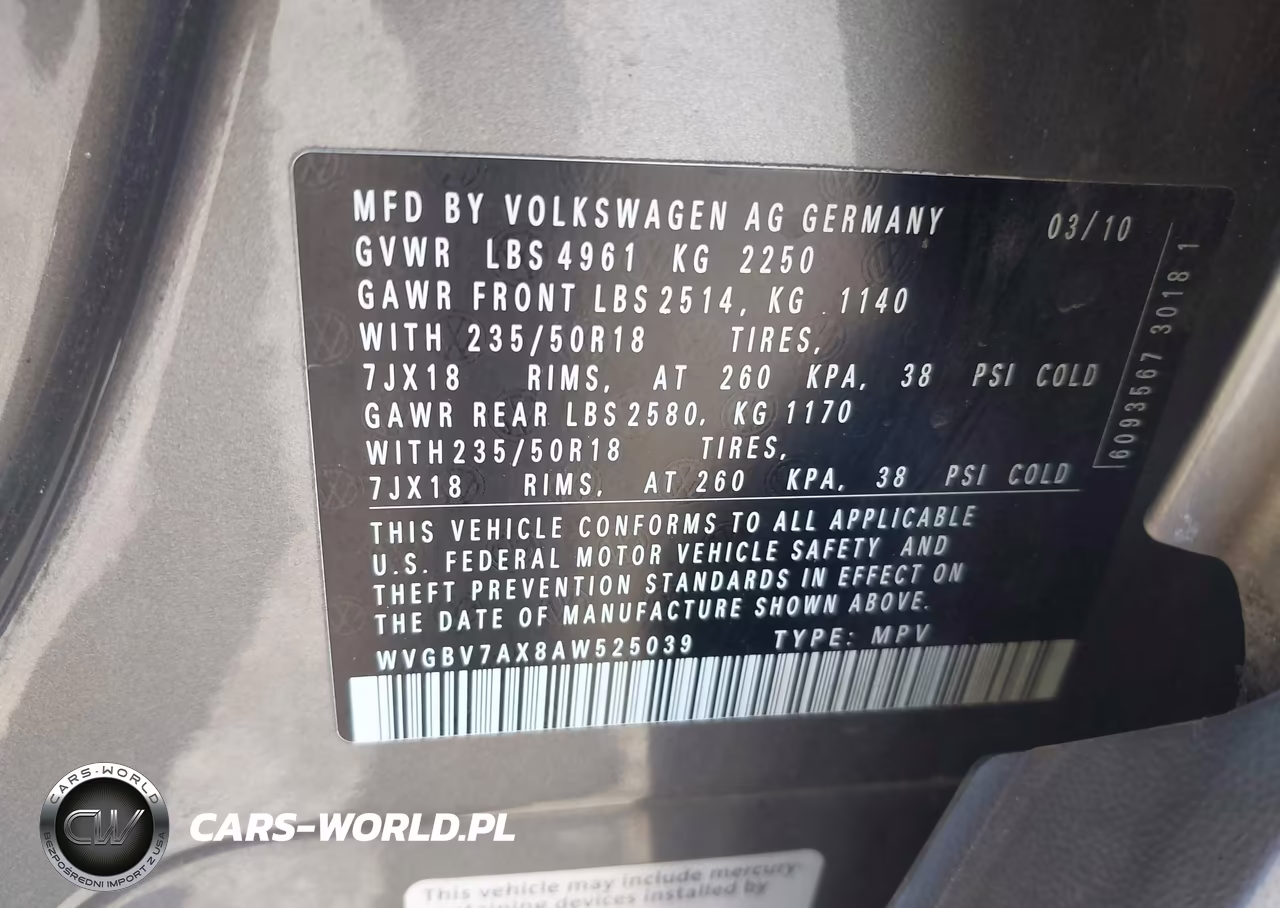 2010 Volkswagen Tiguan Sel VIN:WVGBV7AX8AW525039 - 9