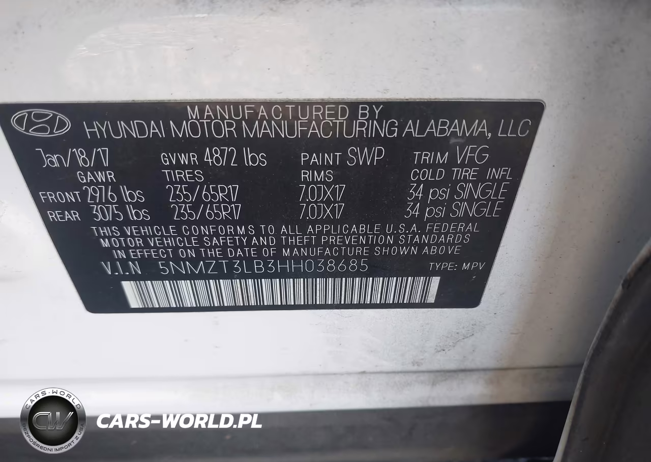 2017 Hyundai Santa Fe Sport 2.4L VIN:5NMZT3LB3HH038685 - 9