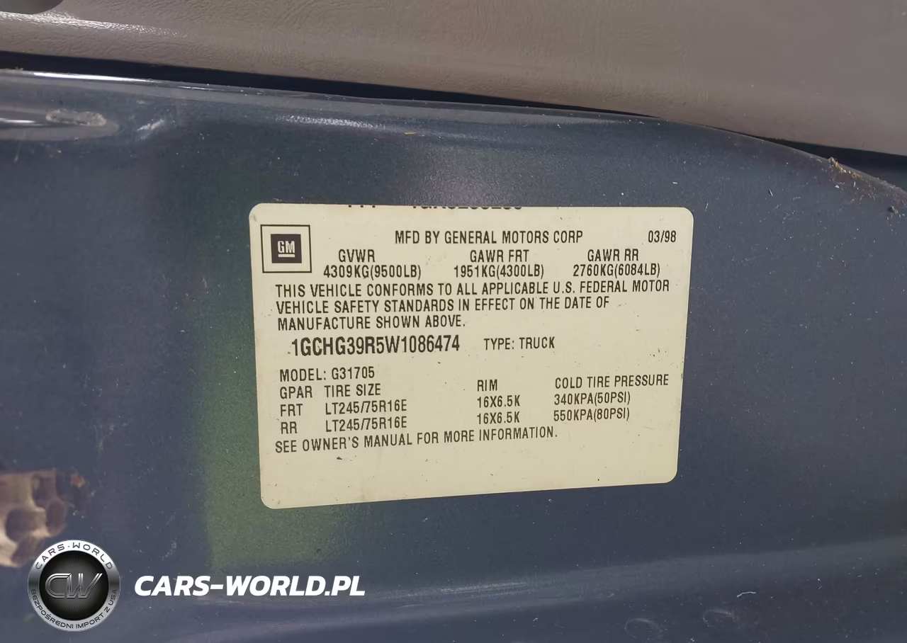 1998 Chevrolet Chevy Van G3500 VIN:1GCHG39R5W1086474 - 9