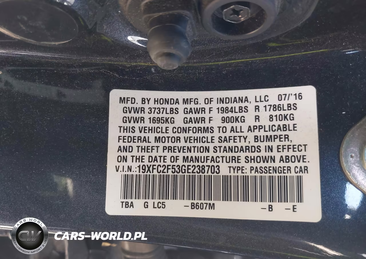 2016 Honda Civic Lx VIN:19XFC2F53GE238703 - 9