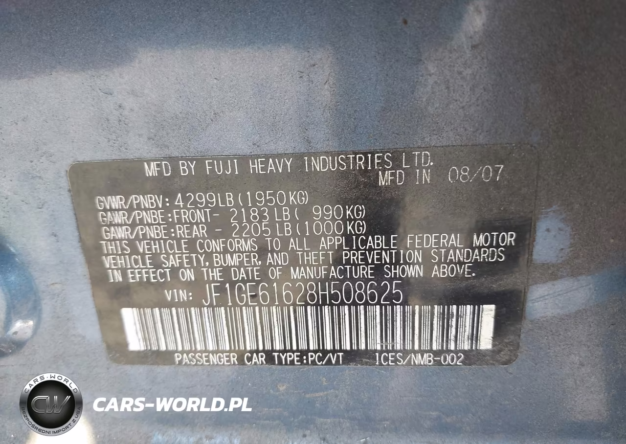 2008 Subaru Impreza 2.5I VIN:JF1GE61628H508625 - 9