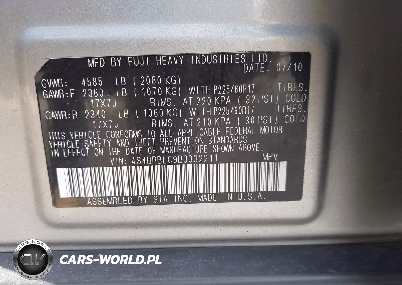 2011 Subaru Outback 2.5I Limited VIN:4S4BRBLC9B3332211 - 9