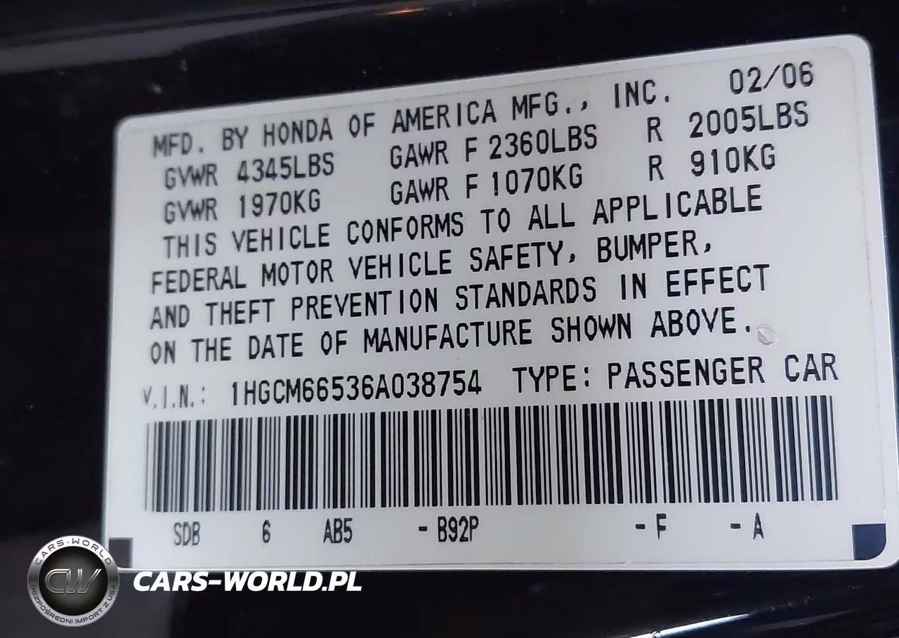 2006 Honda Accord 3.0 Ex VIN:1HGCM66536A038754 - 9