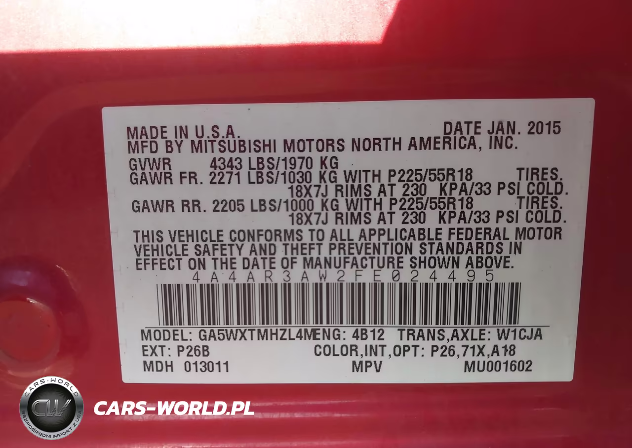 2015 Mitsubishi Outlander Sport Es VIN:4A4AR3AW2FE024495 - 9