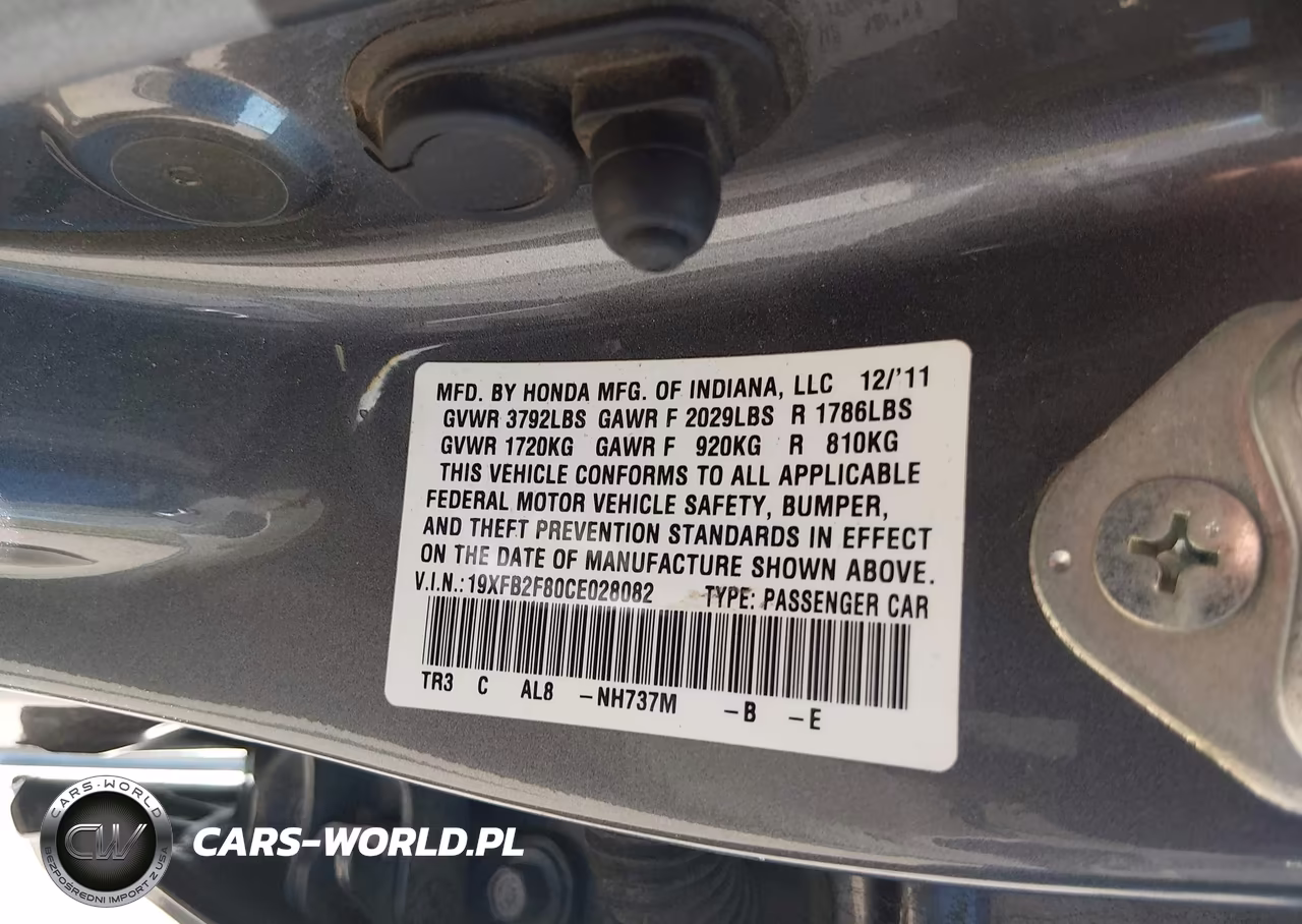 2012 Honda Civic Ex VIN:19XFB2F80CE028082 - 9