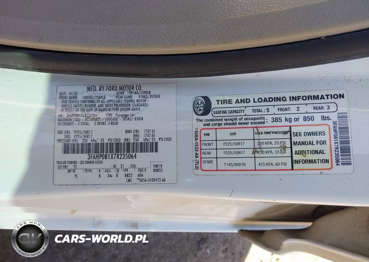 2007 Ford Fusion Sel VIN:3FAHP081X7R235064 - 9