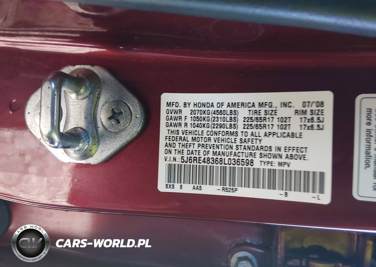 2008 Honda Cr-V Lx VIN:5J6RE48368L036598 - 9