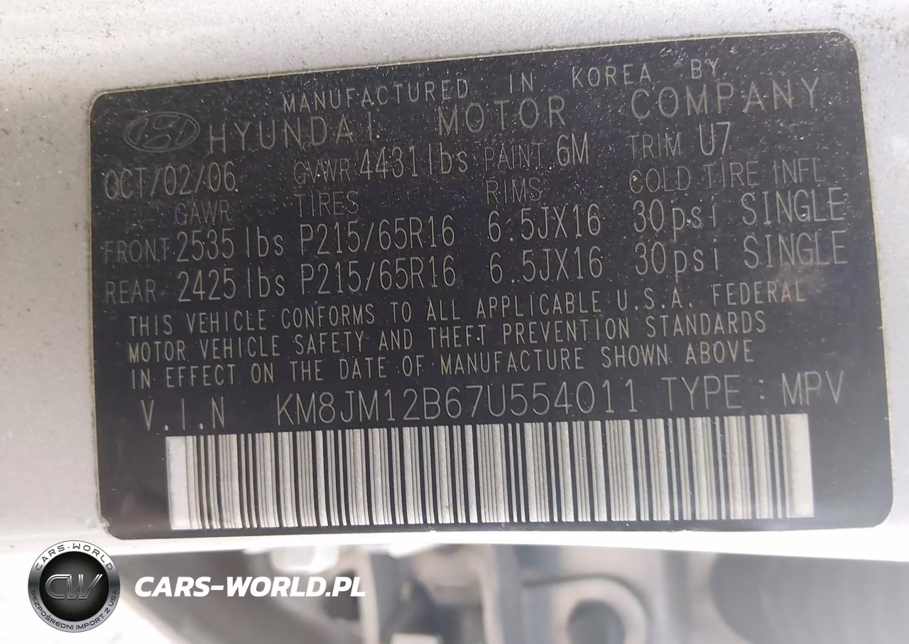 2007 Hyundai Tucson Gls VIN:KM8JM12B67U554011 - 9
