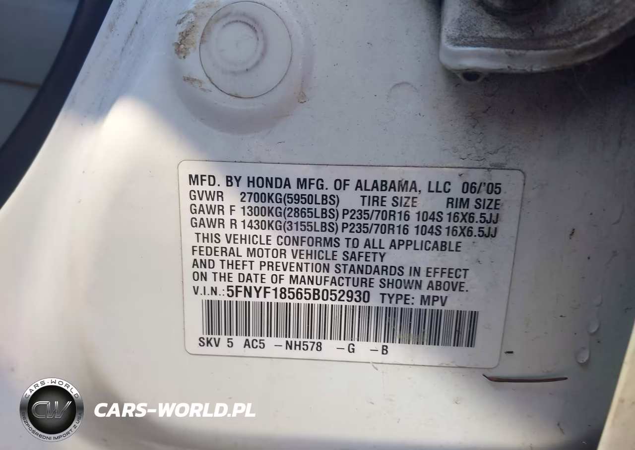 2005 Honda Pilot Ex-L VIN:5FNYF18565B052930 - 9