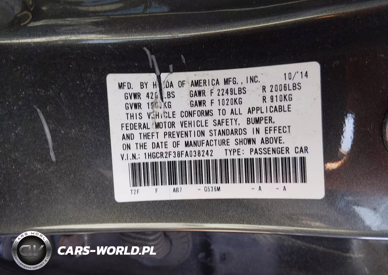 2015 Honda Accord Lx VIN:1HGCR2F38FA038242 - 9