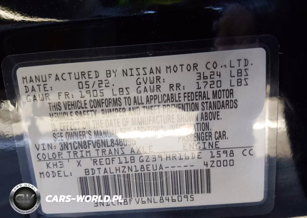 2022 Nissan Versa 1.6 Sr Xtronic Cvt VIN:3N1CN8FV6NL846095 - 9