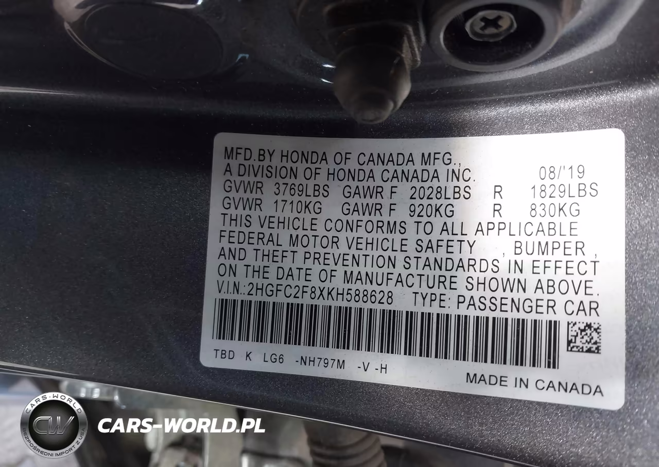 2019 Honda Civic Sport VIN:2HGFC2F8XKH588628 - 9