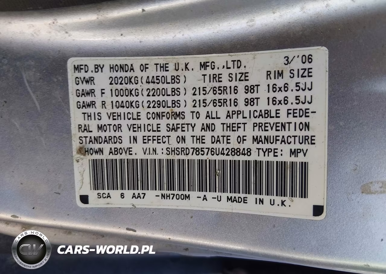 2006 Honda Cr-V Lx VIN:SHSRD78576U428848 - 9