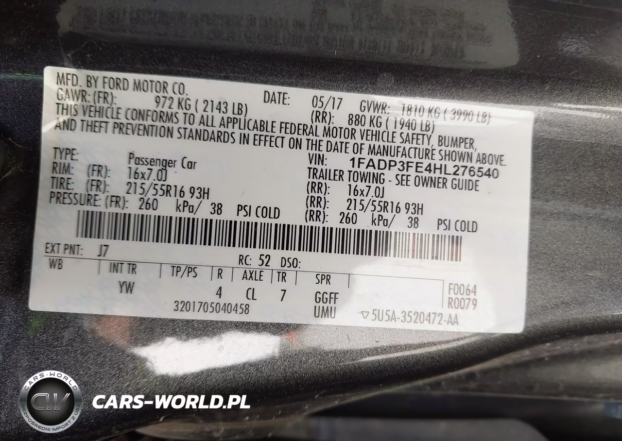 FORD FOCUS SE VIN:1FADP3FE4HL276540 - 9