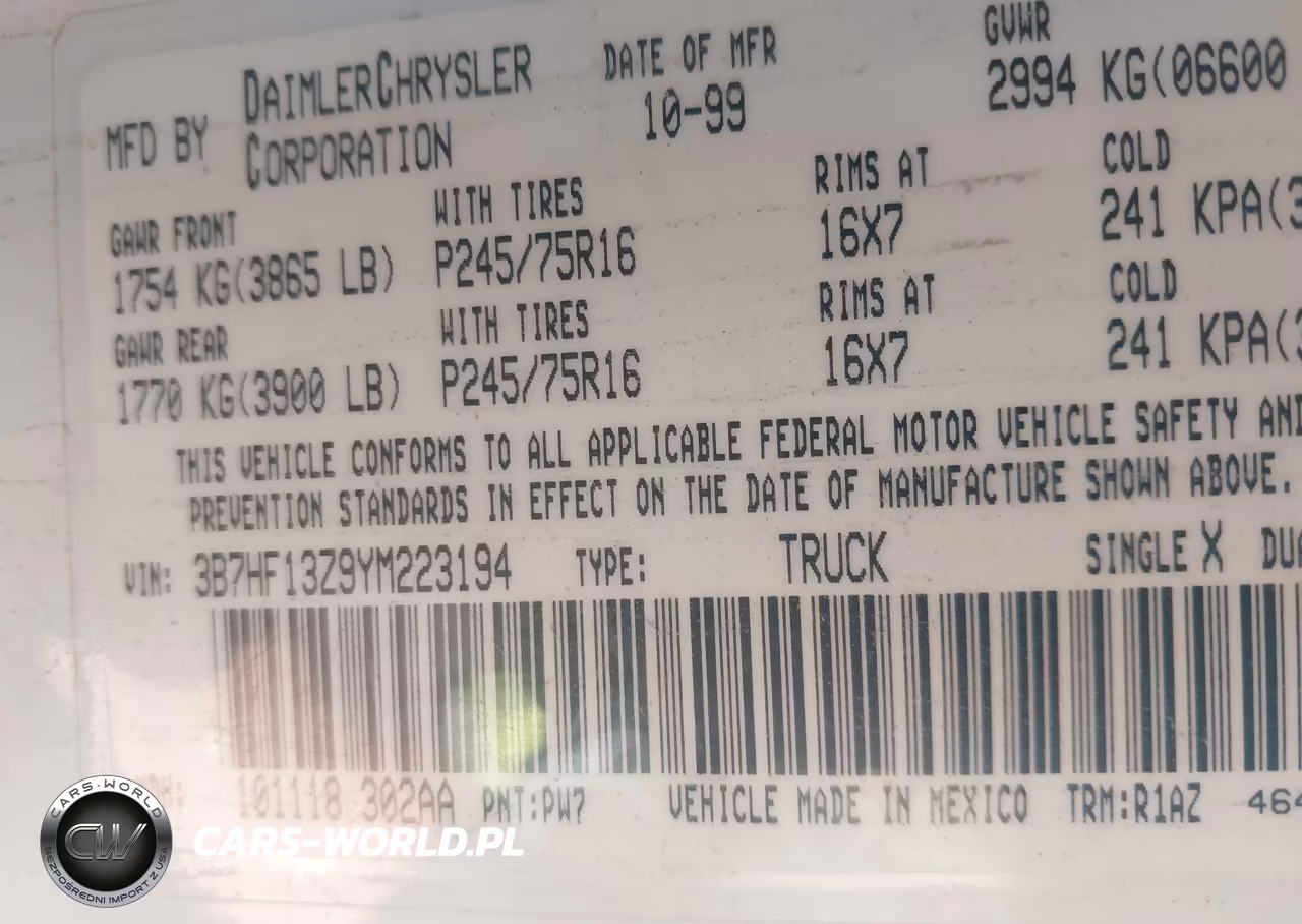 2000 Dodge Ram 1500 St VIN:3B7HF13Z9YM223194 - 9