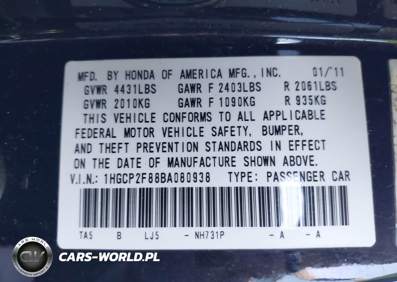 2011 Honda Accord 2.4 Ex-L VIN:1HGCP2F88BA080938 - 9