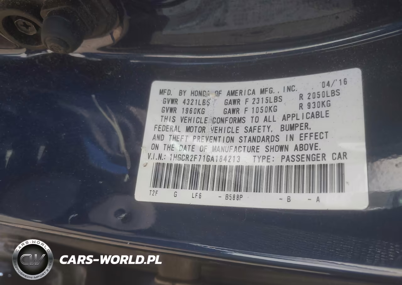 2016 Honda Accord Ex VIN:1HGCR2F71GA184213 - 9