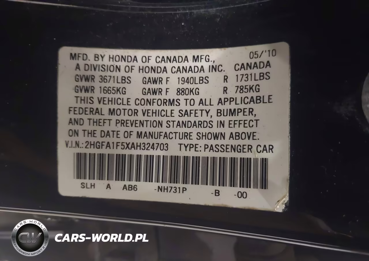 2010 Honda Civic Lx VIN:2HGFA1F5XAH324703 - 9