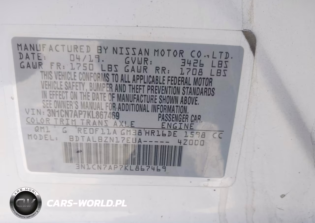 2019 Nissan Versa 1.6 Sv VIN:3N1CN7AP7KL867469 - 9