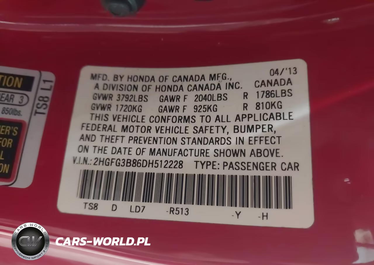 2013 Honda Civic Ex VIN:2HGFG3B86DH512228 - 9