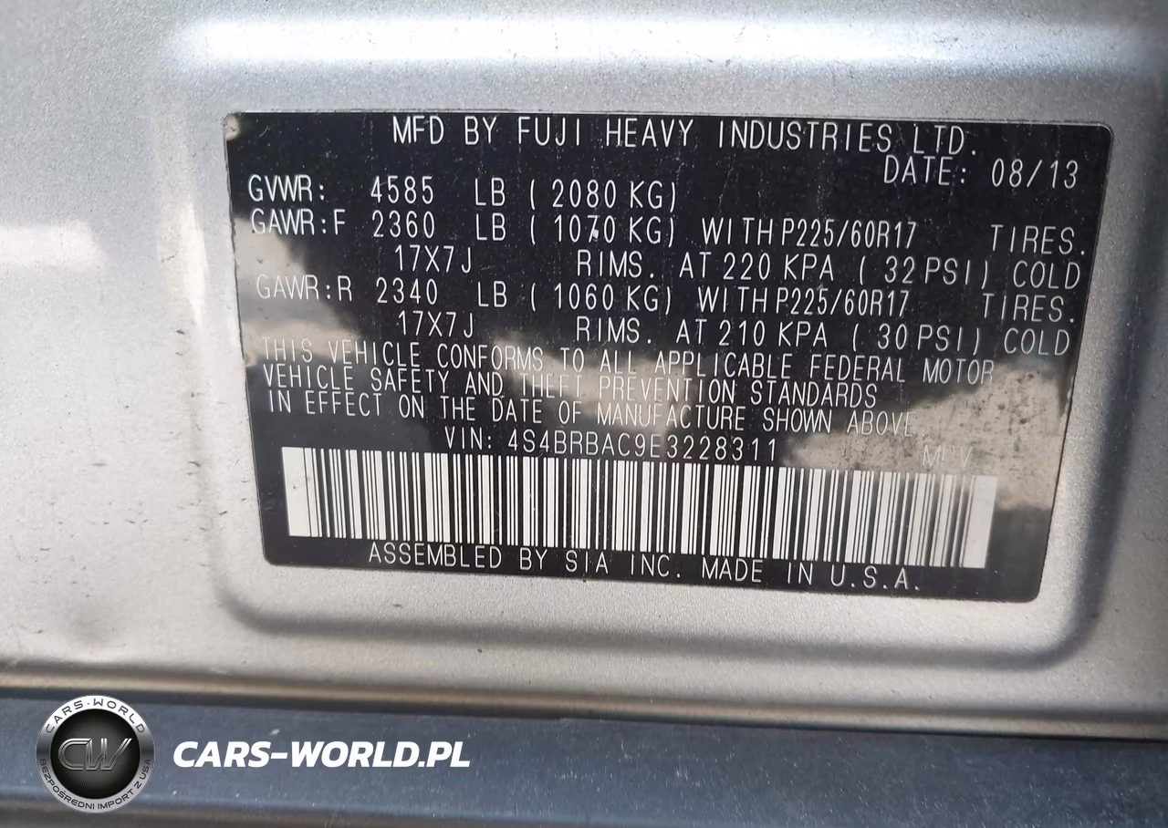 2014 Subaru Outback 2.5I VIN:4S4BRBAC9E3228311 - 9