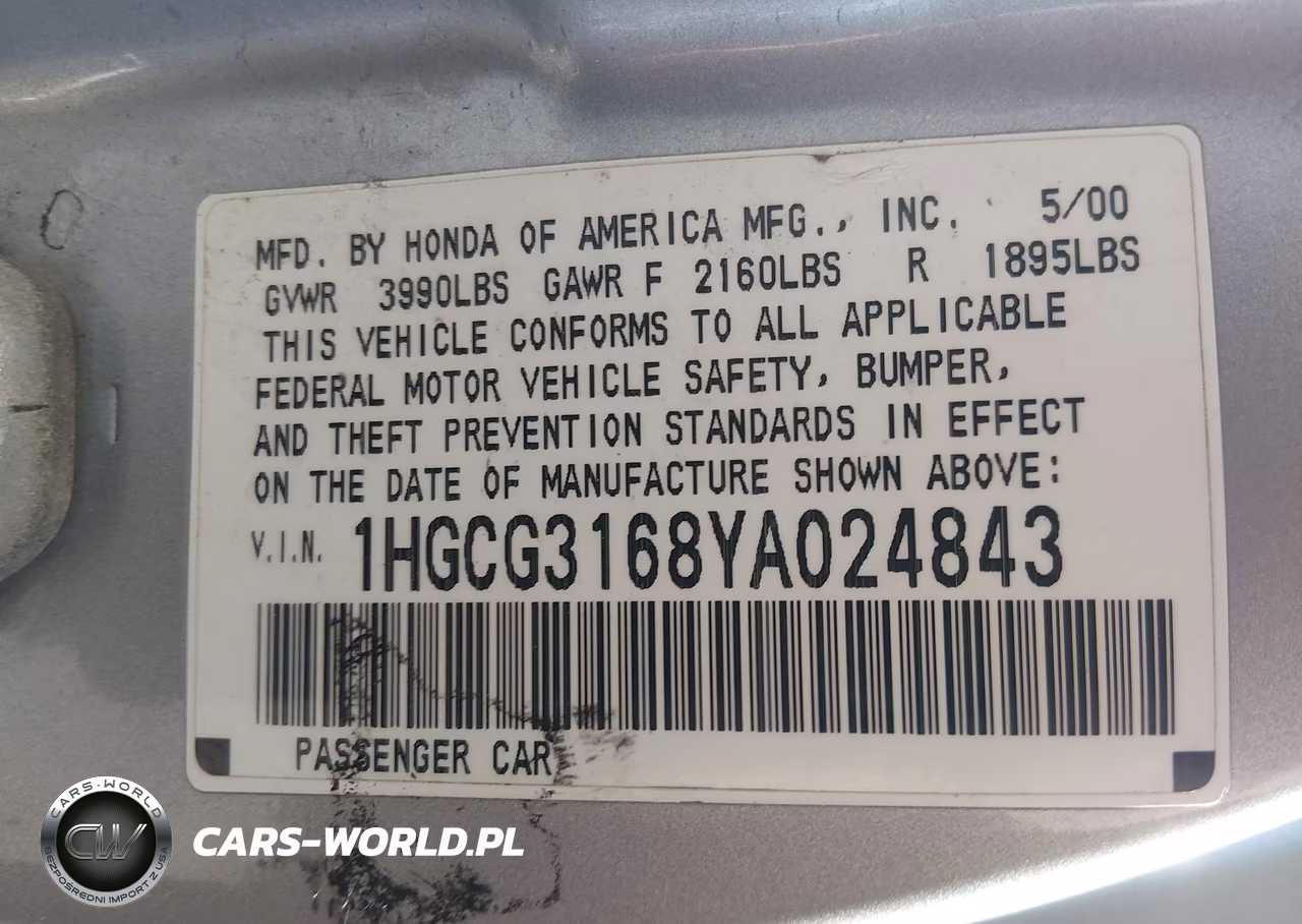 2000 Honda Accord 2.3 Ex VIN:1HGCG3168YA024843 - 9