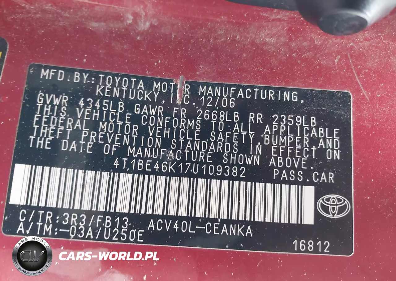 2007 Toyota Camry Le VIN:4T1BE46K17U109382 - 9