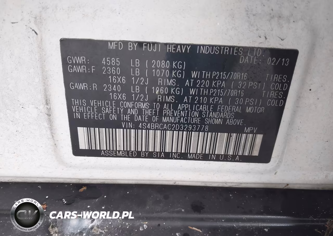 2013 Subaru Outback 2.5I VIN:4S4BRCAC2D3293778 - 9