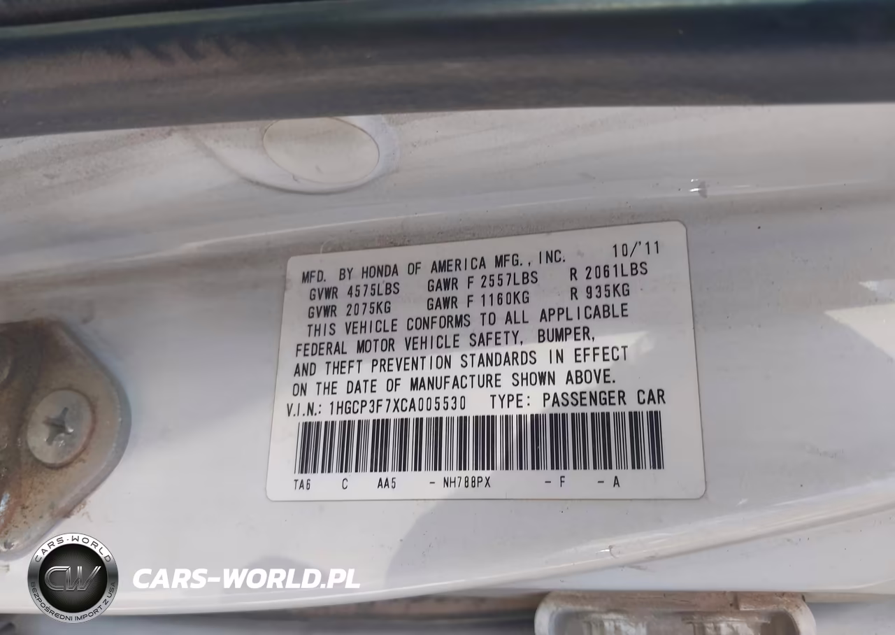 2012 Honda Accord 3.5 Ex VIN:1HGCP3F7XCA005530 - 9