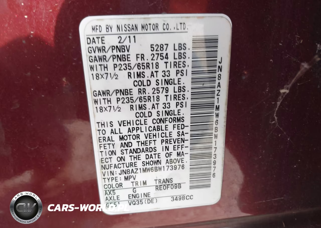 2011 Nissan Murano S VIN:JN8AZ1MW6BW173976 - 9