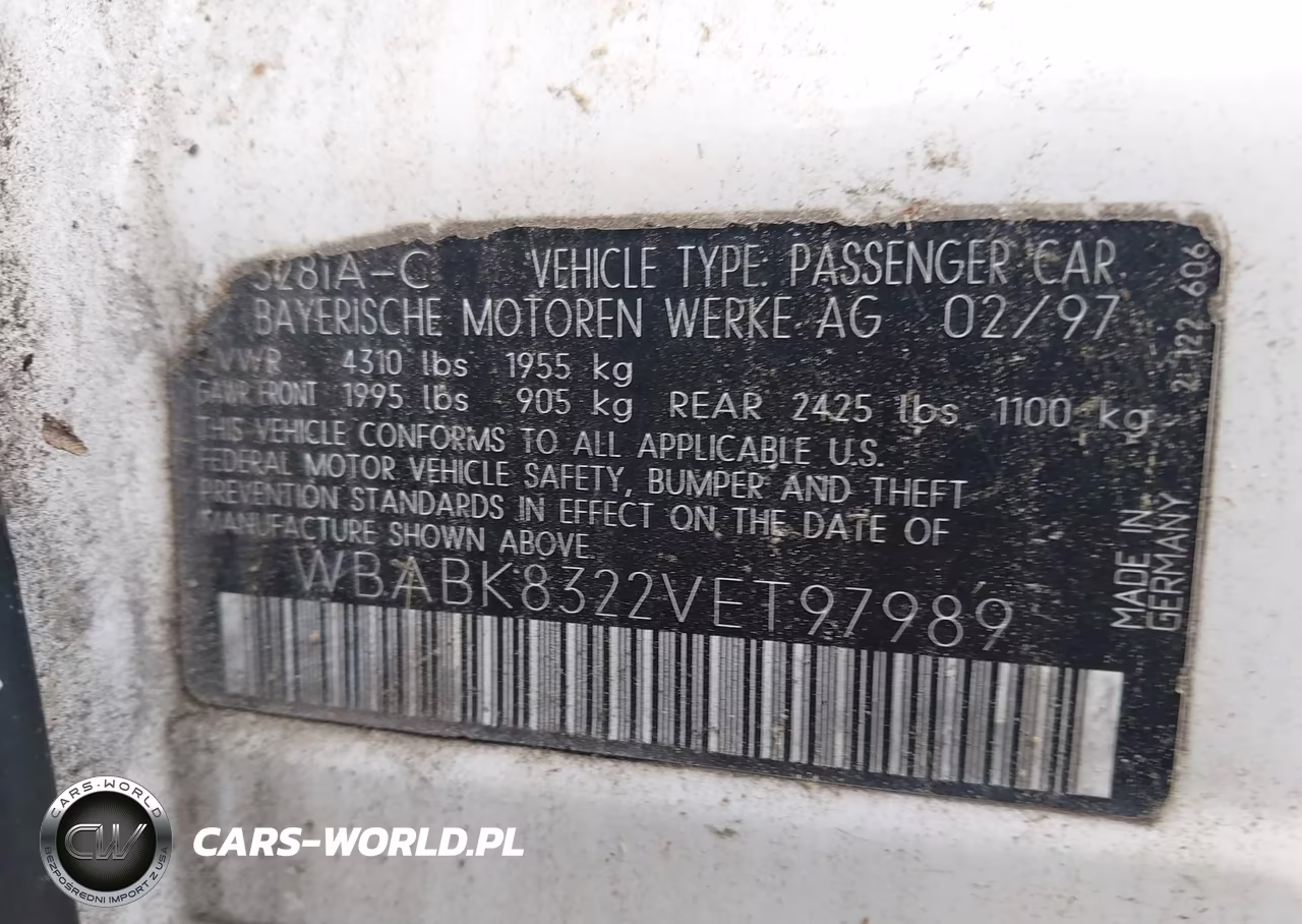 1997 BMW 328Ic VIN:WBABK8322VET97989 - 9