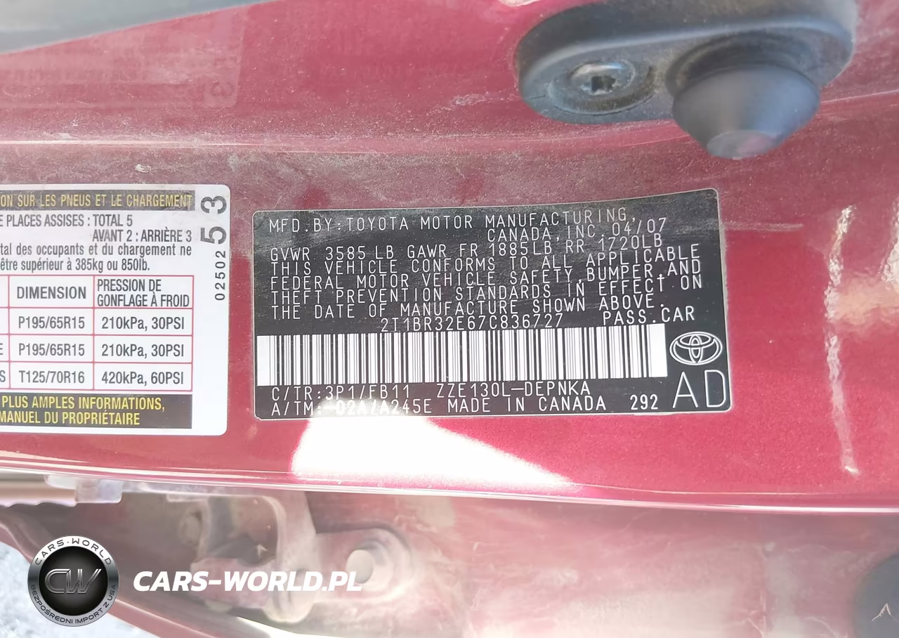 2007 Toyota Corolla Le VIN:2T1BR32E67C836727 - 9