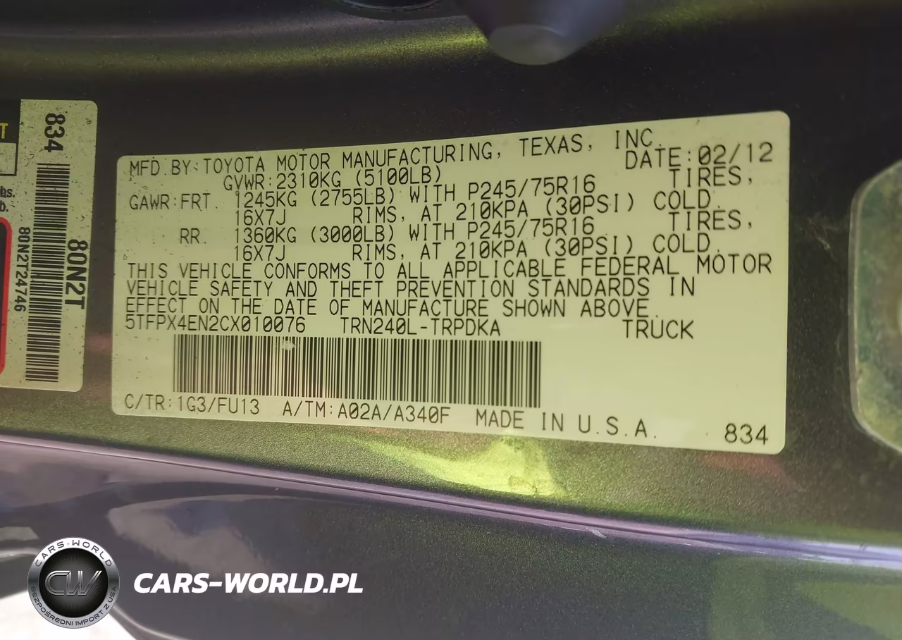 2012 Toyota Tacoma VIN:5TFPX4EN2CX010076 - 9