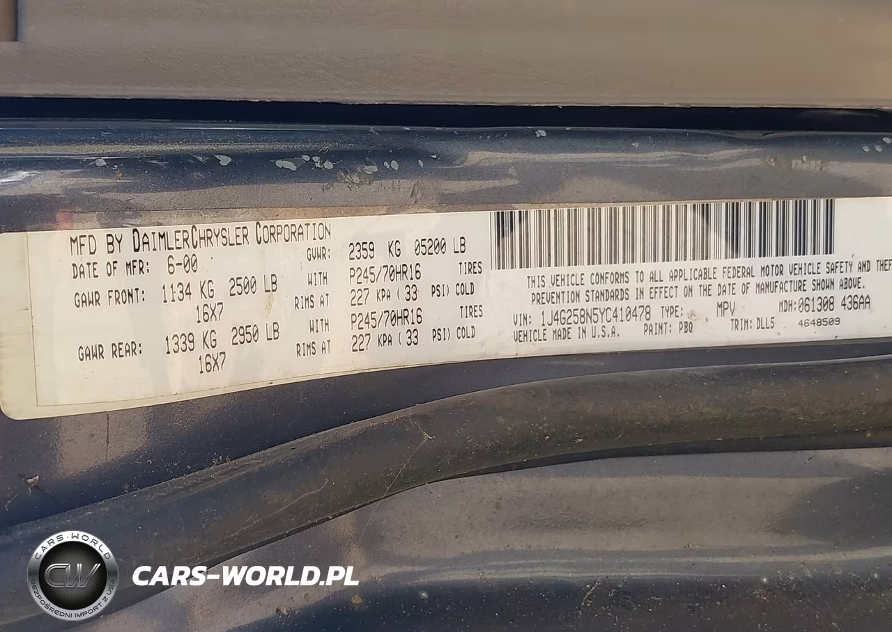 2000 Jeep Grand Cherokee Limited VIN:1J4G258N5YC410478 - 9