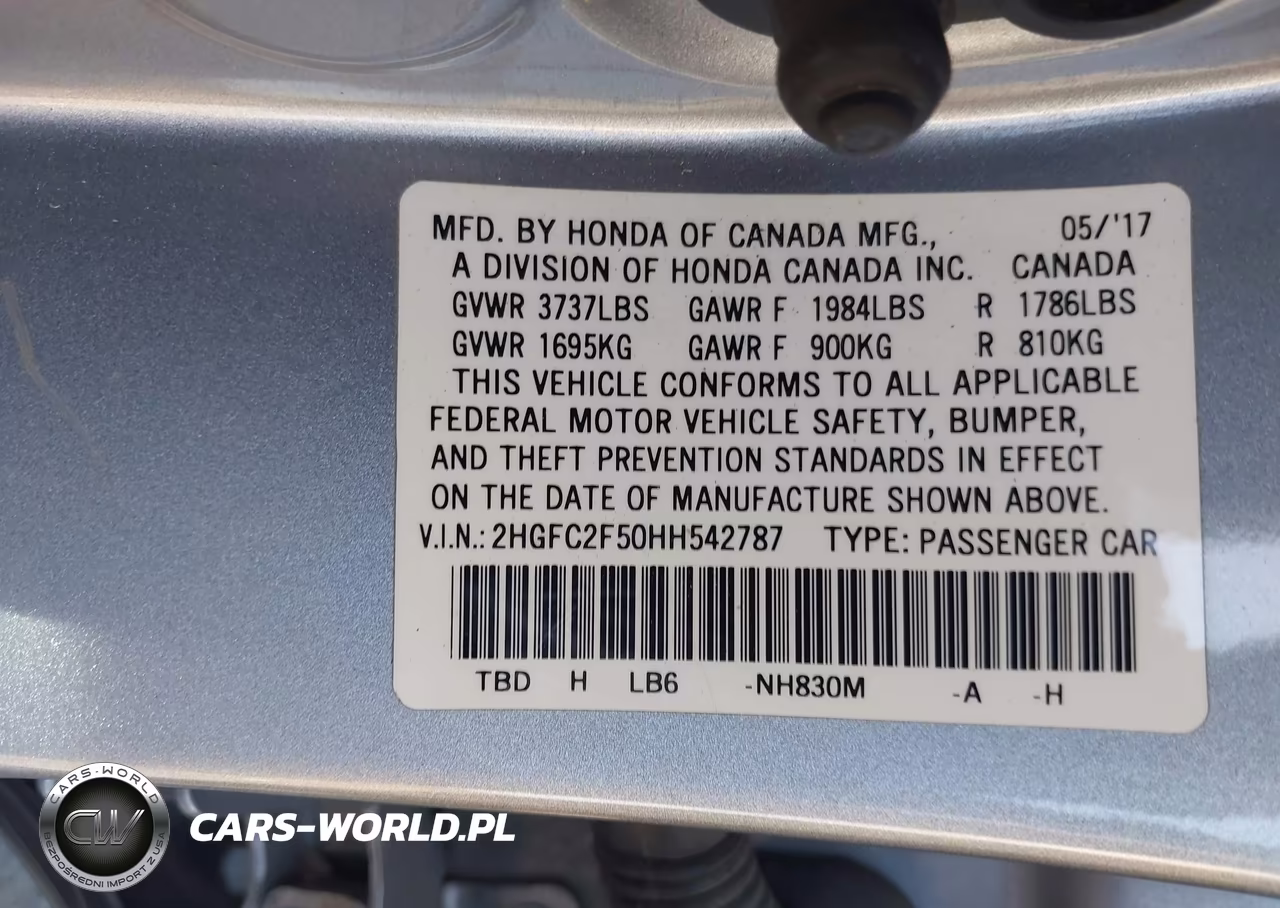 2017 Honda Civic Lx VIN:2HGFC2F50HH542787 - 9