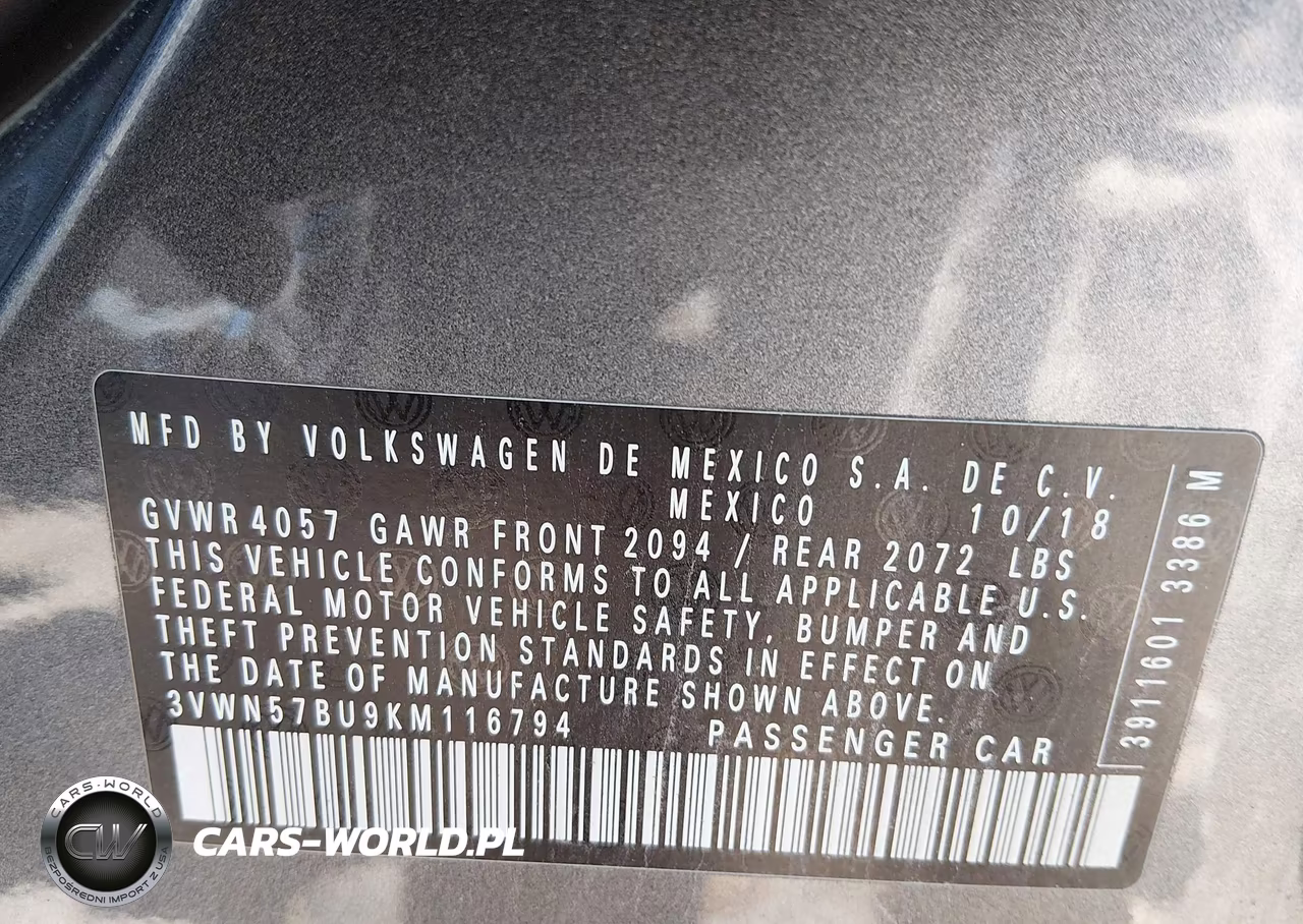 2019 Volkswagen Jetta 1.4T S VIN:3VWN57BU9KM116794 - 9